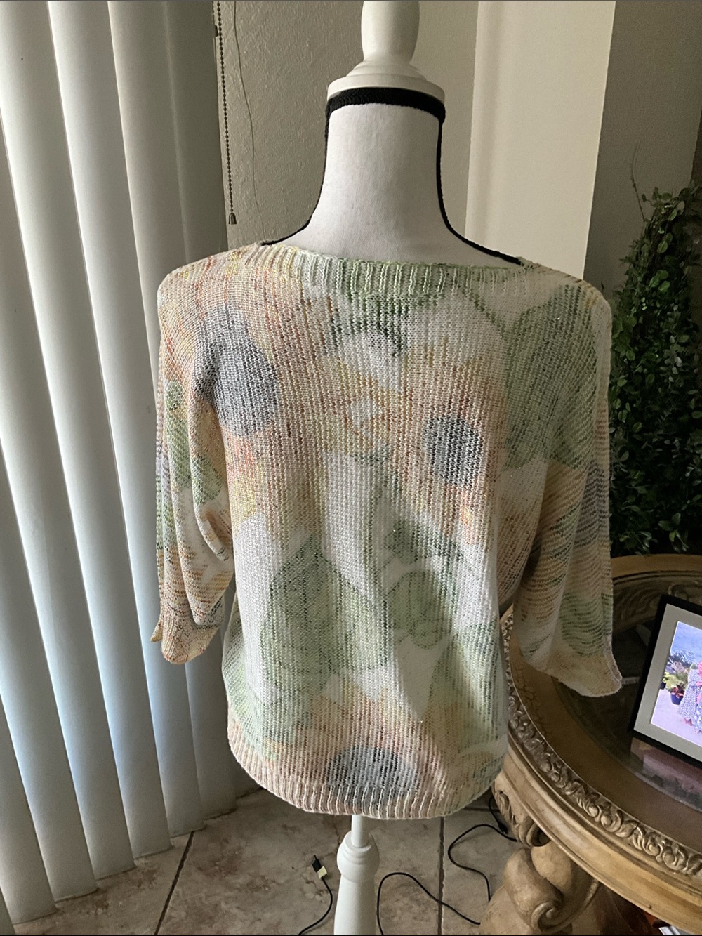 Sioni Pastel Floral Open-Knit Crewneck Sweater - Picture 2 of 2